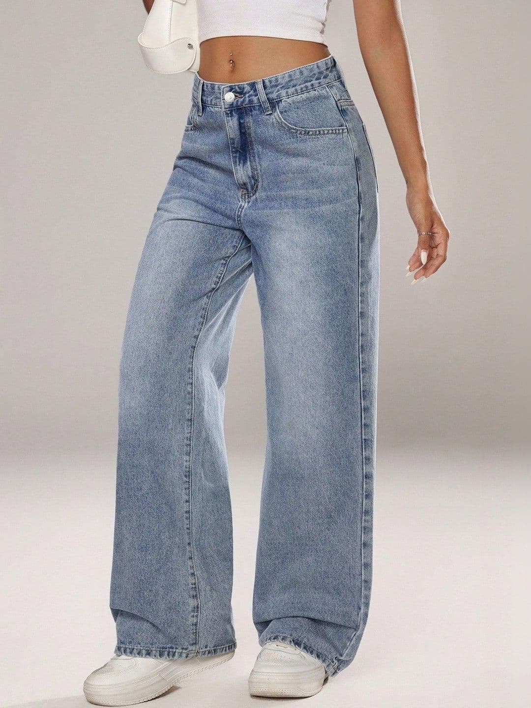 Crazeis Women Comfort Straight Fit High-Rise Light Fade Acid Wash Stretchable Jeans thumbnail 6