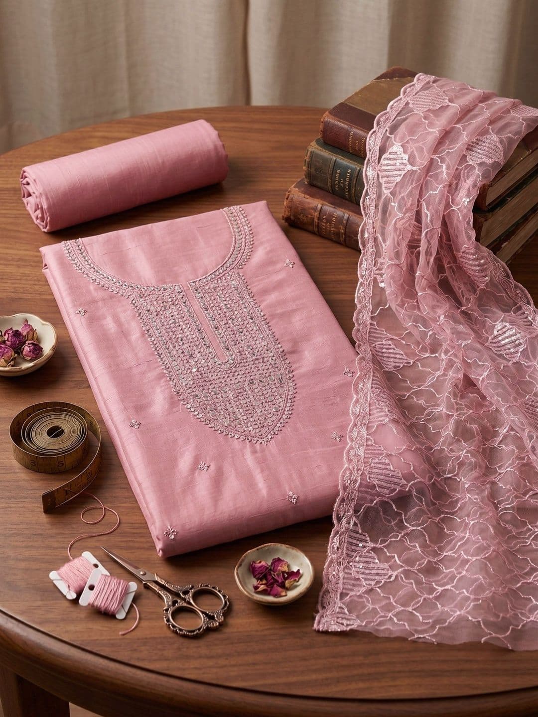 Meena Bazaar Embroidered Pure Silk Unstitched Dress Material thumbnail 3
