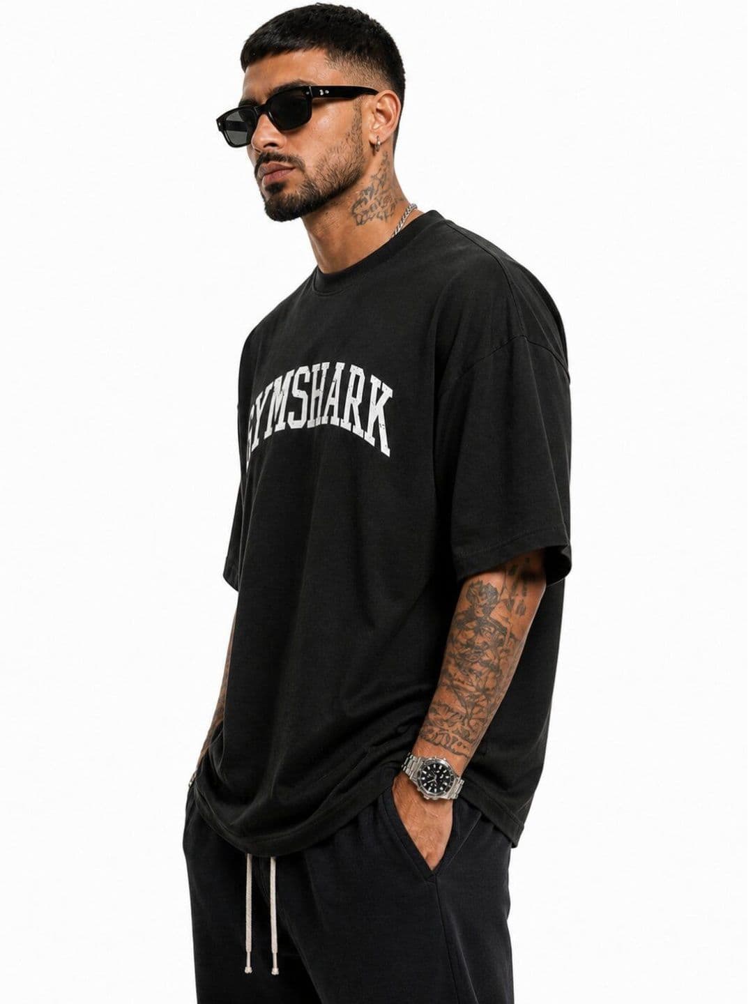 HASTEN GYMSHARK Brand Logo Printed Oversized Cotton T-shirt thumbnail 4