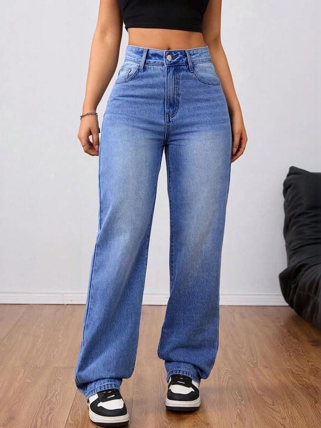 Crazeis Women Comfort Straight Fit High-Rise Light Fade Acid Wash Stretchable Jeans thumbnail 4