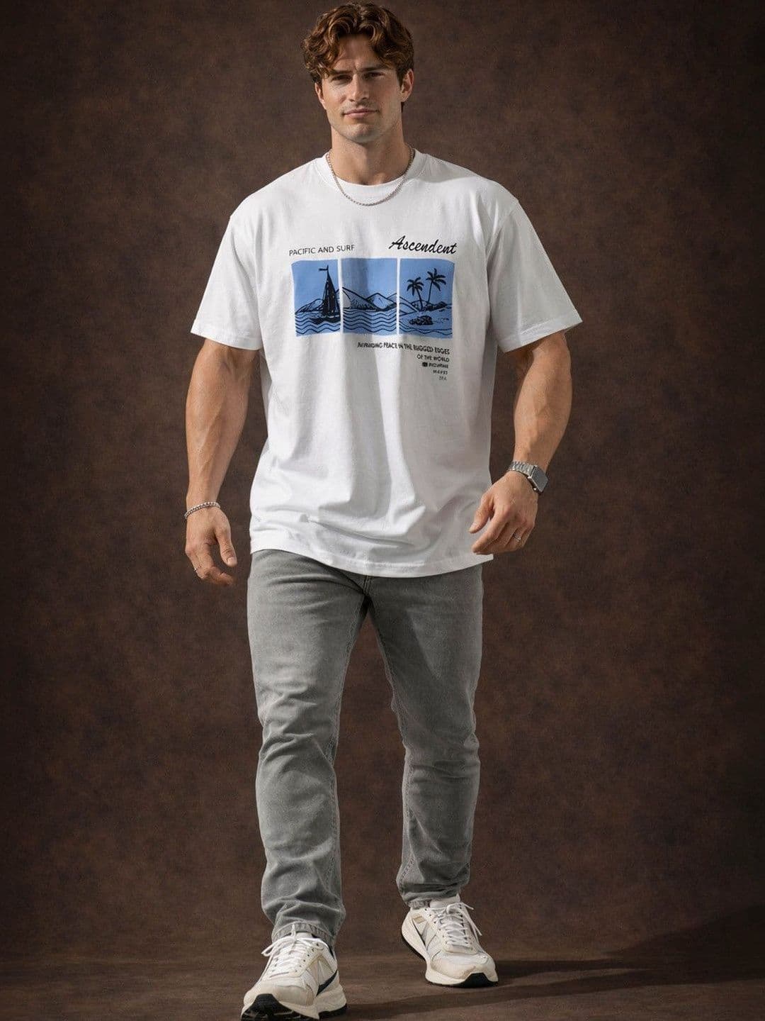 The Roadster Lifestyle Co Printed Pure Cotton Round Neck Oversized Tshirt thumbnail 5