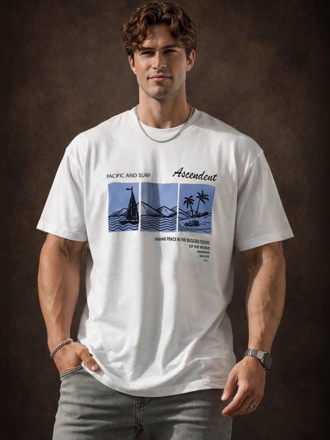The Roadster Lifestyle Co Printed Pure Cotton Round Neck Oversized Tshirt - view 1