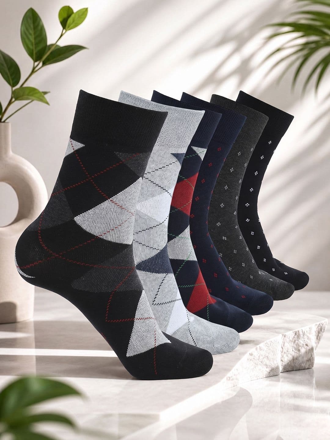 CRUSSET Men Pack of 6 Men Assorted Patterned Calf Length Formal Socks - view 1