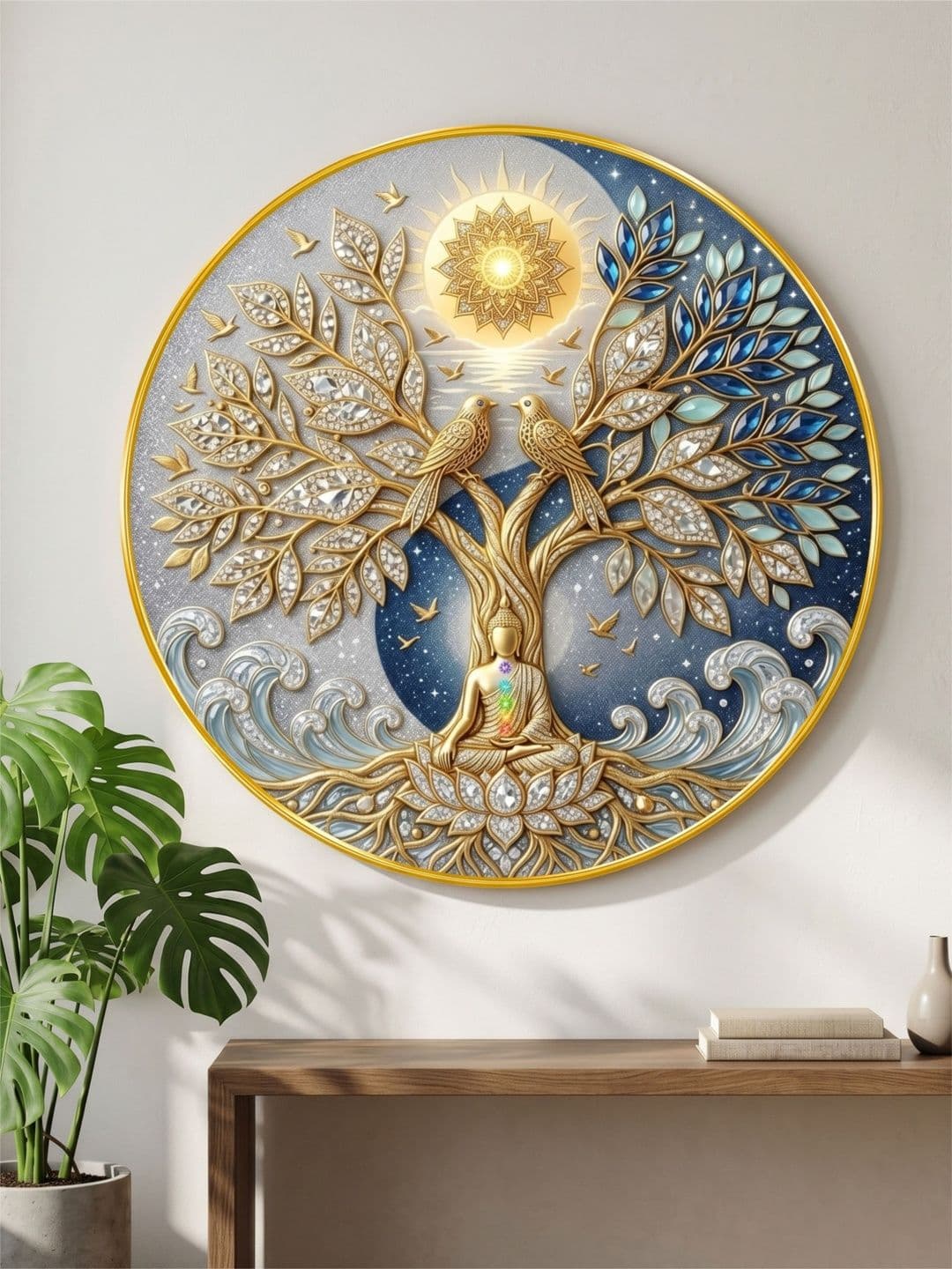 Livin'luxe Gold-Toned Ethnic Motifs Printed MDF Round Religious Wall Paintings - view 1