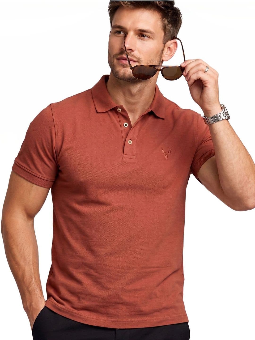 Utopium Men Brand Logo Polo Collar T-shirt thumbnail 4