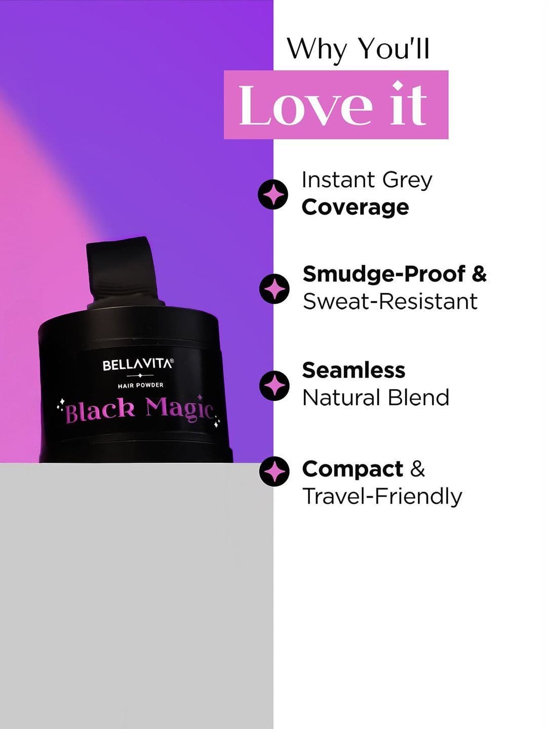 Bella Vita Organic Black Magic Hair Powder for Instant Grey Coverage 4g - Black thumbnail 3