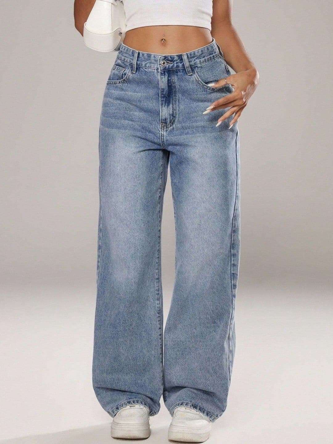 Crazeis Women Comfort Straight Fit High-Rise Light Fade Acid Wash Stretchable Jeans thumbnail 5