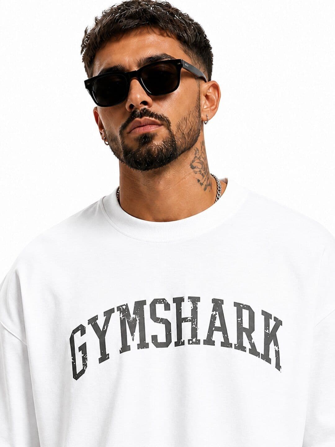 HASTEN GYMSHARK Brand Logo Round Neck Oversized T-shirt thumbnail 3