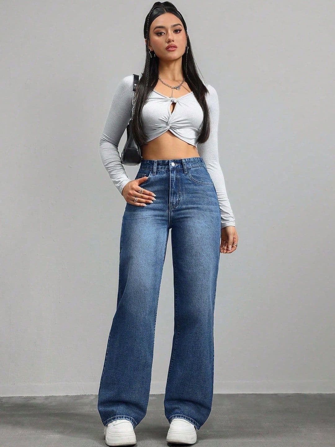 Crazeis Women Comfort Straight Fit High-Rise Light Fade Acid Wash Stretchable Jeans thumbnail 2