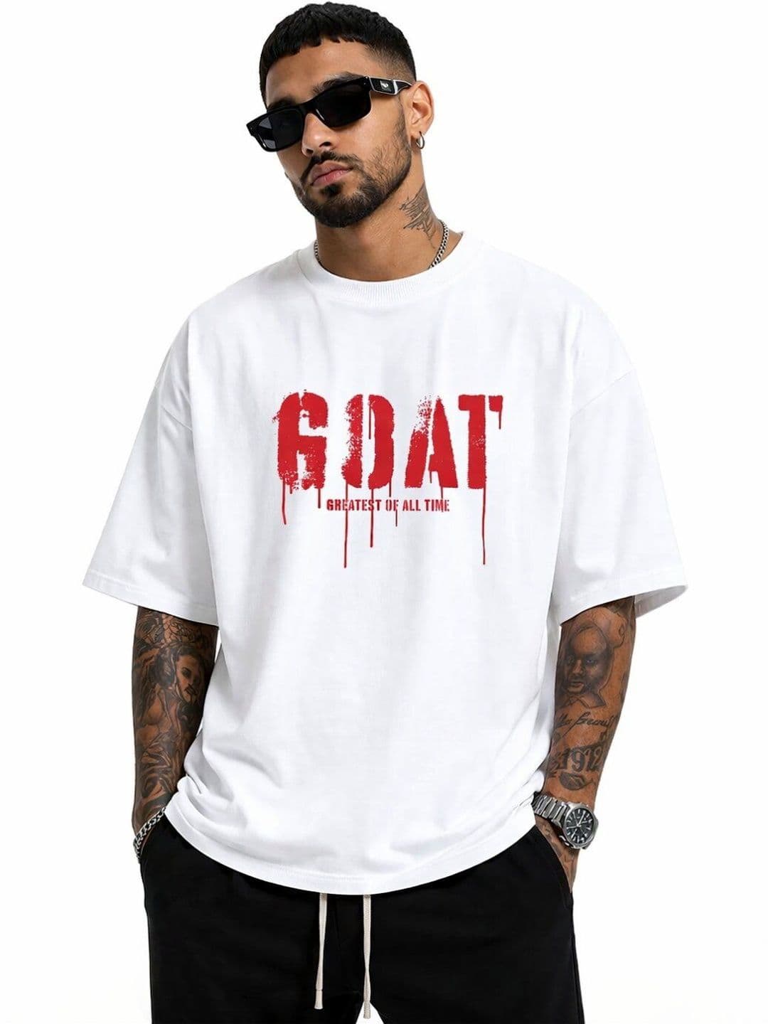 HASTEN GOAT Typography Printed Round Neck Oversized T-shirt - view 1