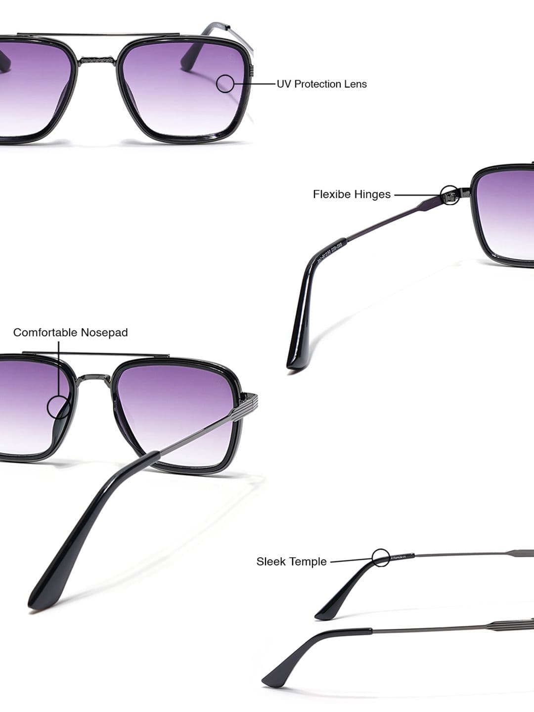 Eyejack by Voyage Unisex Wayfarer Sunglasses With UV Protected Lens B80802CL834 thumbnail 2