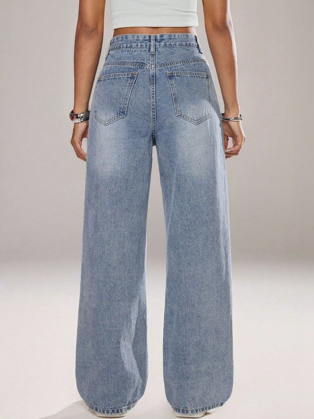 Crazeis Women Comfort Straight Fit High-Rise Light Fade Acid Wash Stretchable Jeans thumbnail 4