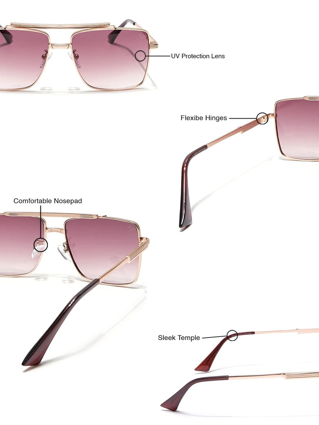 Eyejack by Voyage Square Sunglasses with UV Protected Lens-B80787CL868-Brown & Clear thumbnail 2