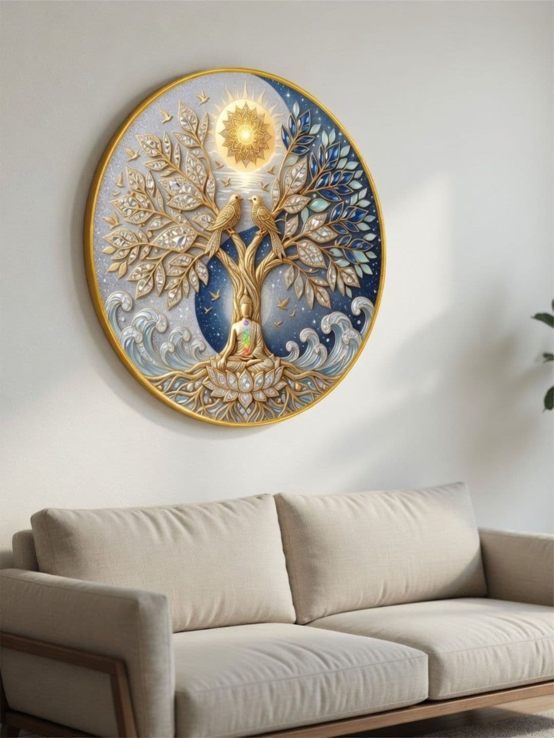 Livin'luxe Gold-Toned Ethnic Motifs Printed MDF Round Religious Wall Paintings thumbnail 4