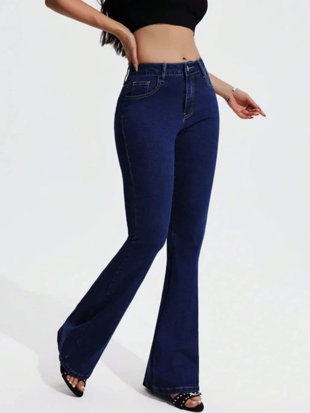 HERE&NOW Women Bootcut High-Rise Stretchable Jeans thumbnail 3