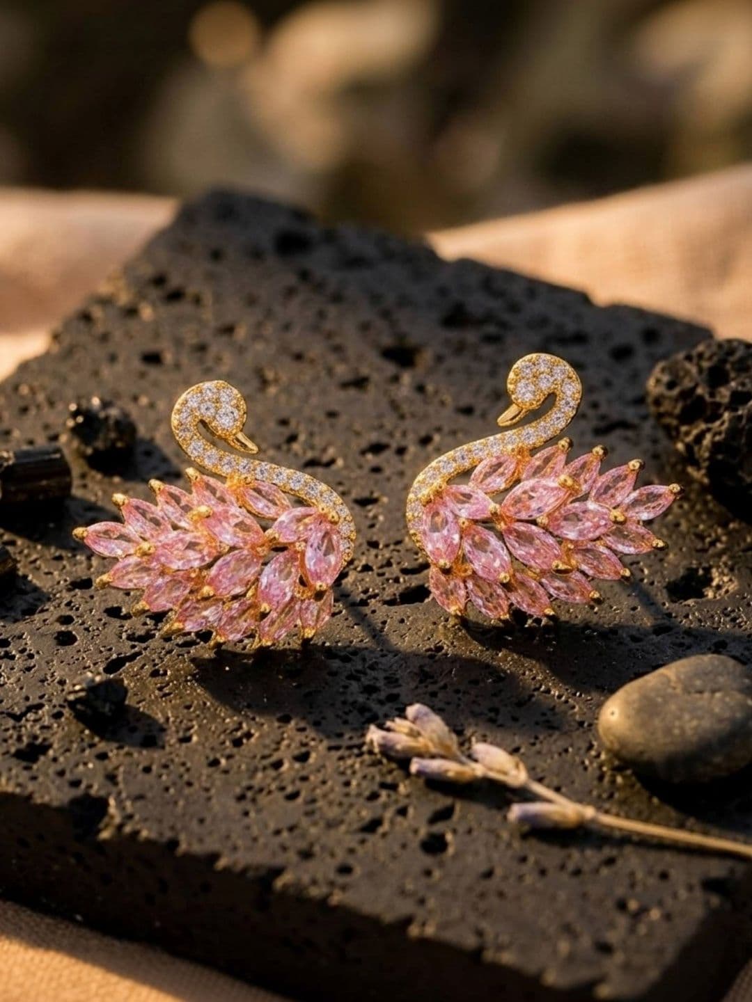 AKISON JEWELS Gold-Plated Cubic Zirconia Studded Animal Shaped Studs Earrings thumbnail 4