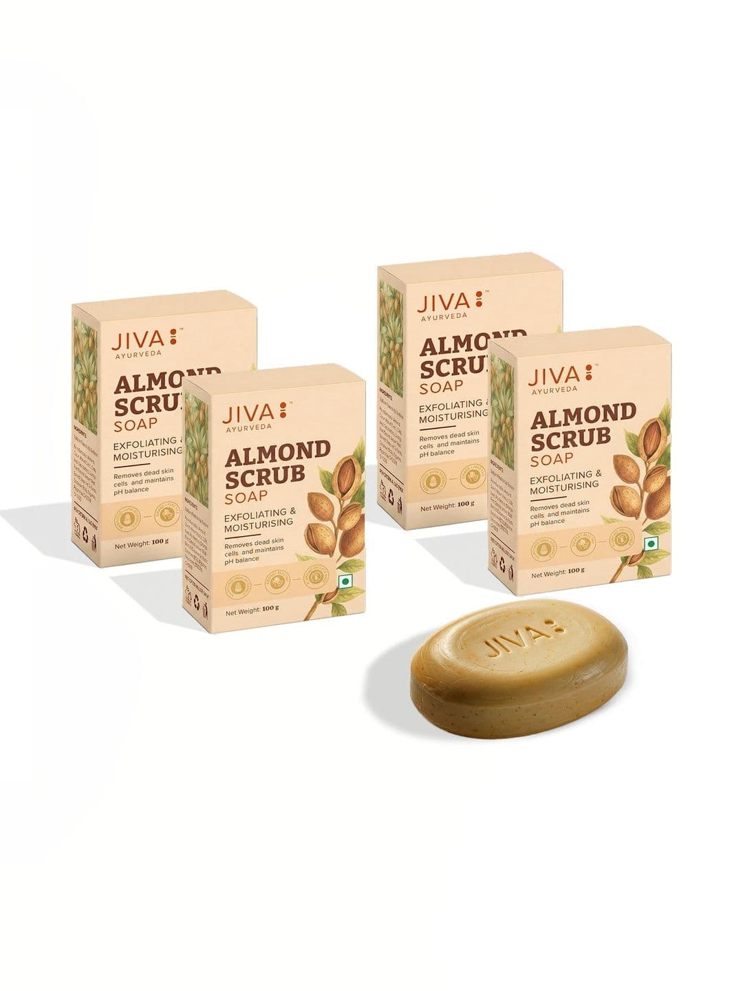 Jiva Set Of 4 Ayurveda Exfoliating & Moisturising Almond Scrub Soaps -100 g Each - view 1