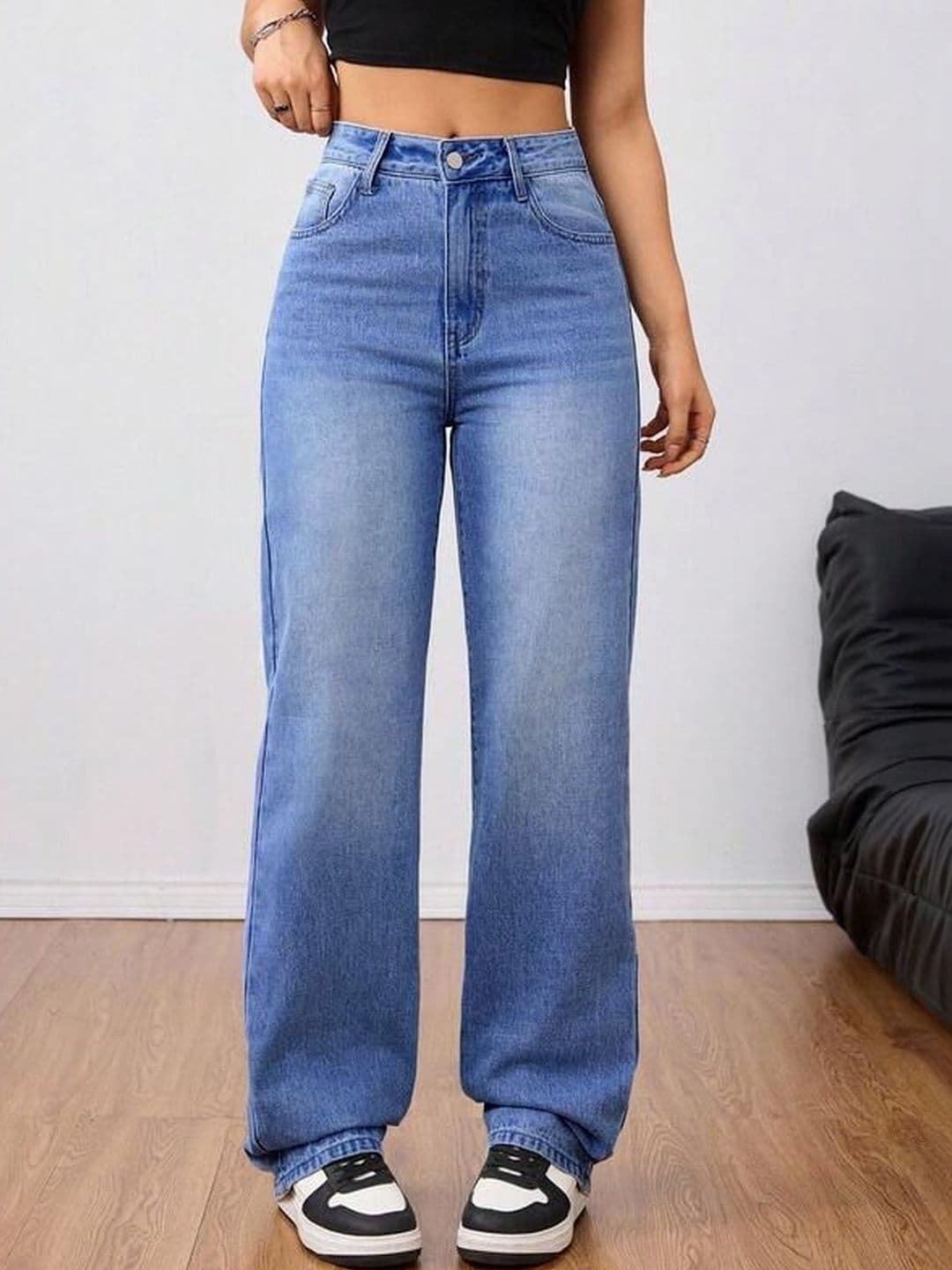 Crazeis Women Comfort Straight Fit High-Rise Light Fade Acid Wash Stretchable Jeans - view 1