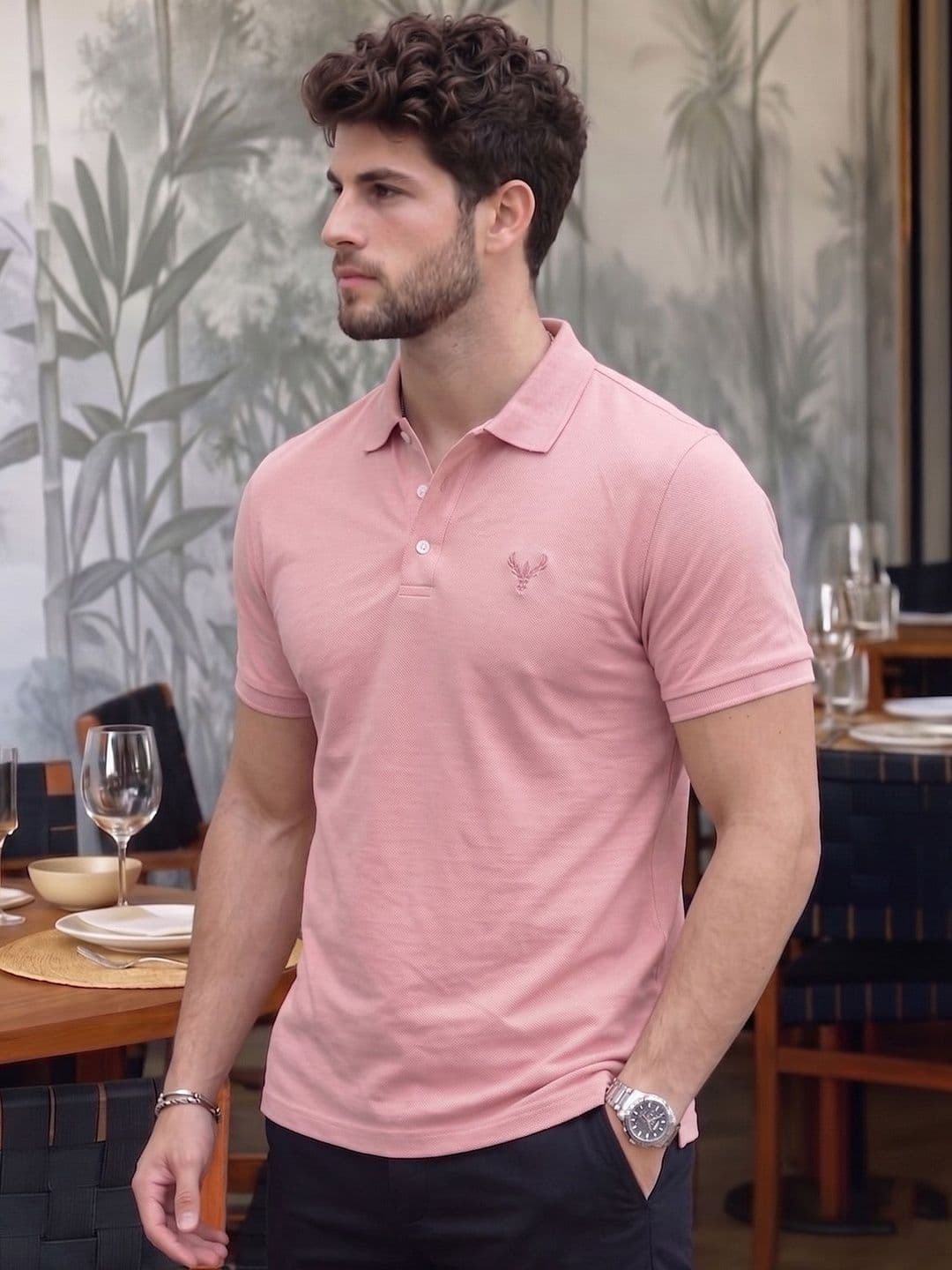 Utopium Men Brand Logo Polo Collar T-shirt thumbnail 2