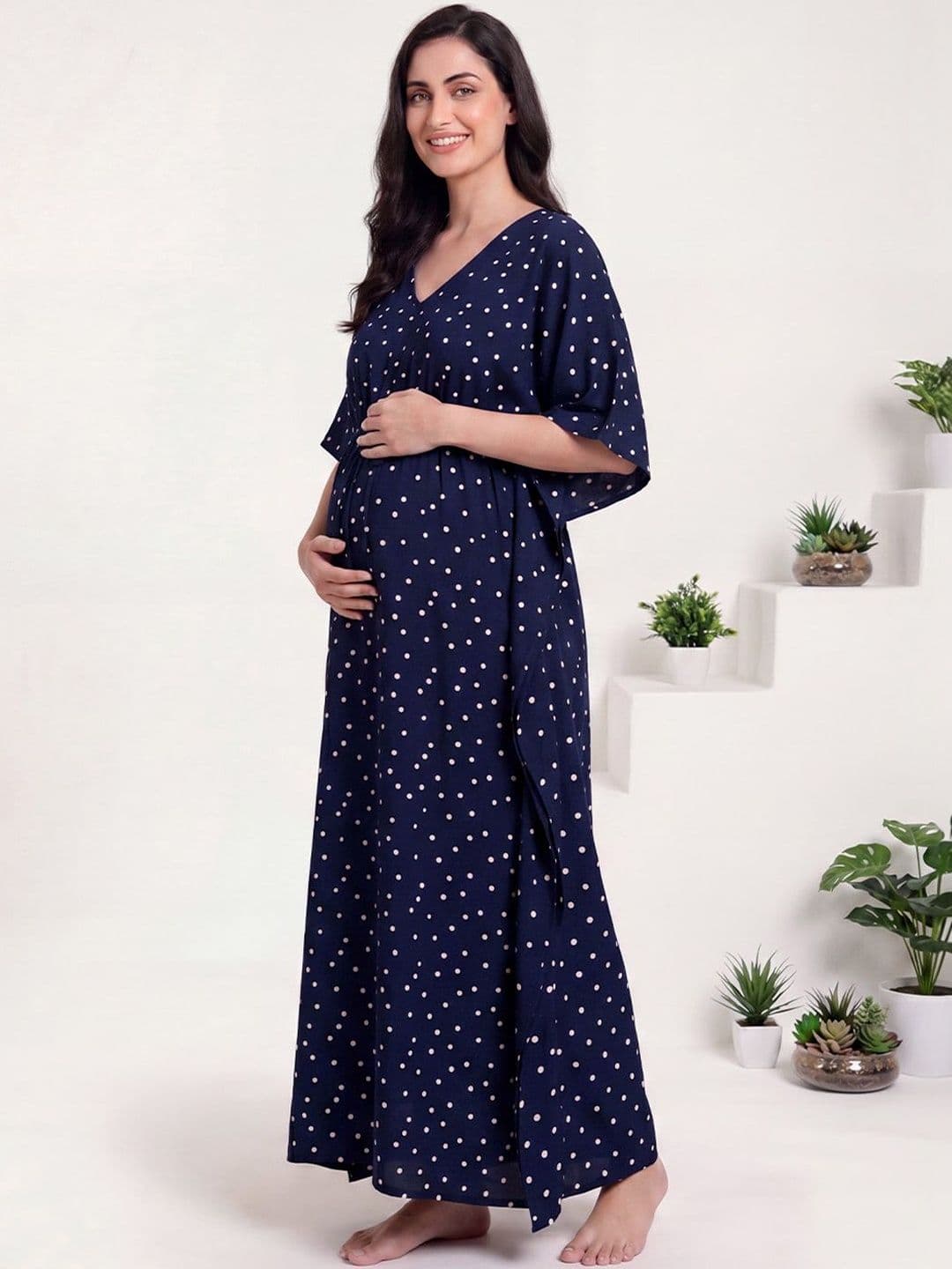 Secret Wish Printed Rayon Maternity Maxi Kaftan Nightdress thumbnail 3