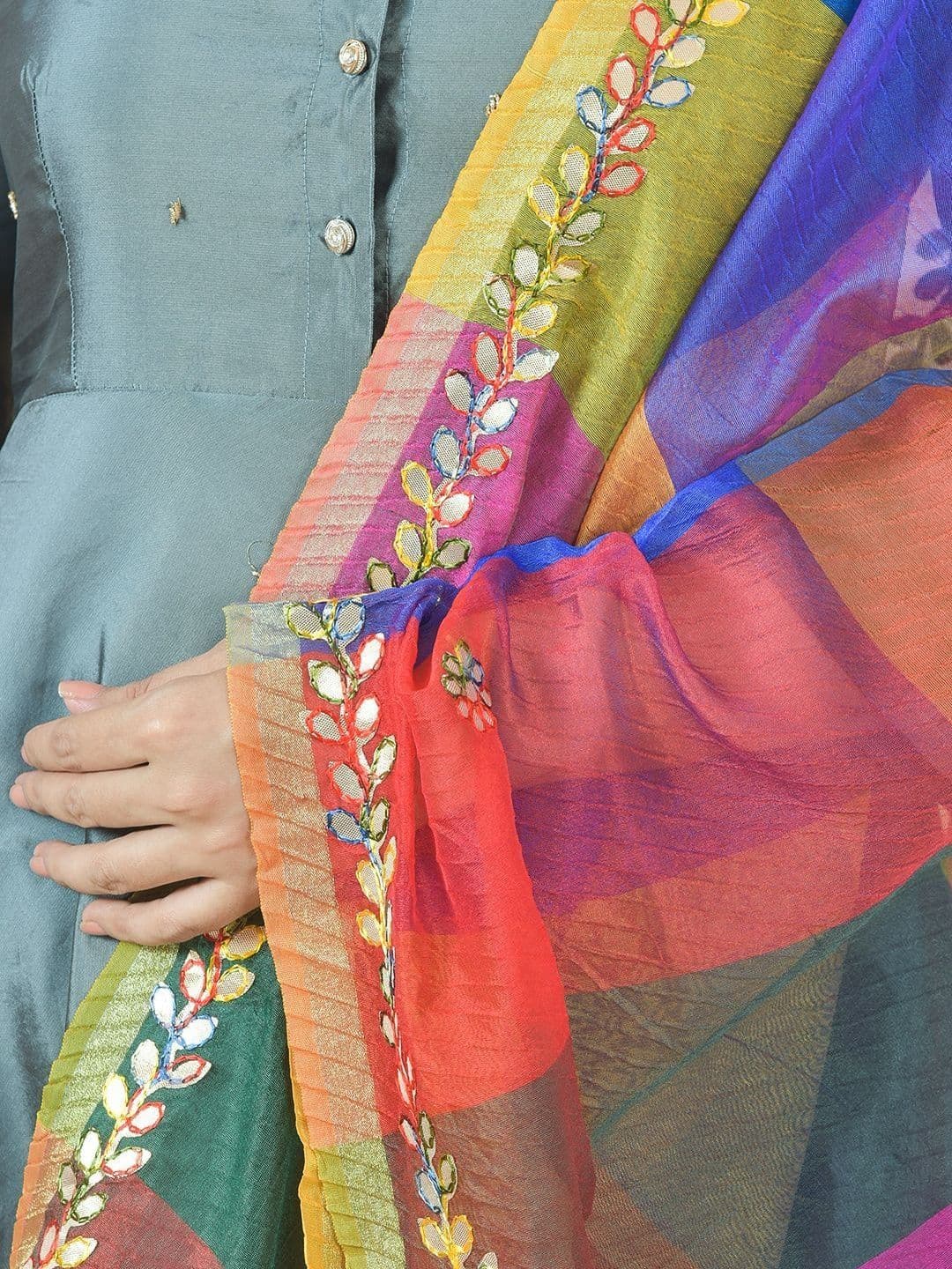 Kuhika Woven Design Art Silk Dupatta with Mirror Work thumbnail 3