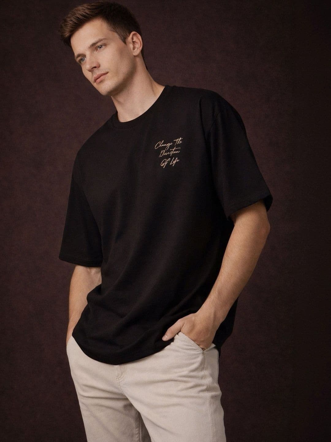 The Roadster Lifestyle Co Printed Pure Cotton Round Neck Oversized Tshirt - view 1