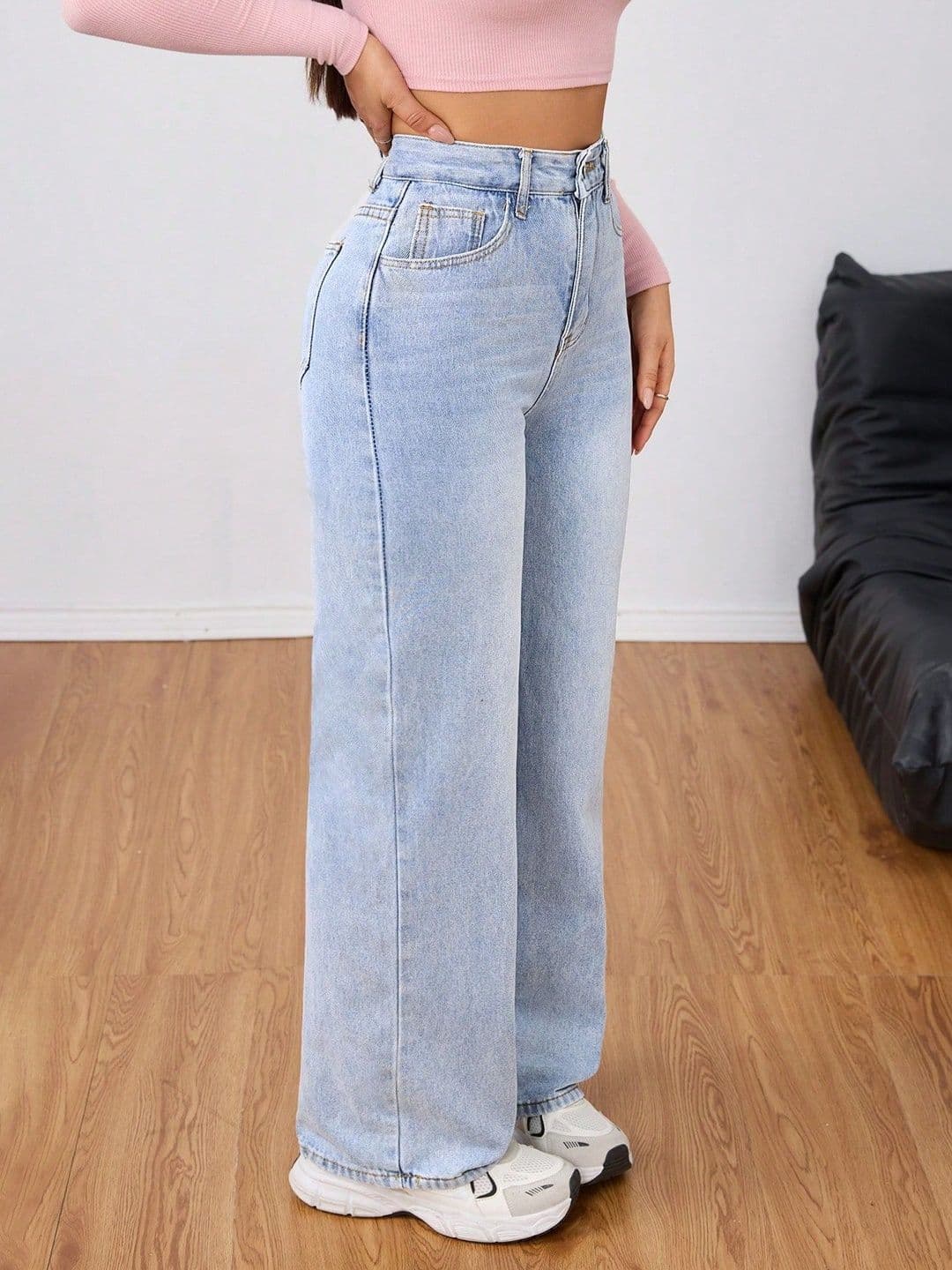 Crazeis Women Comfort Straight Fit High-Rise Light Fade Acid Wash Stretchable Jeans thumbnail 4