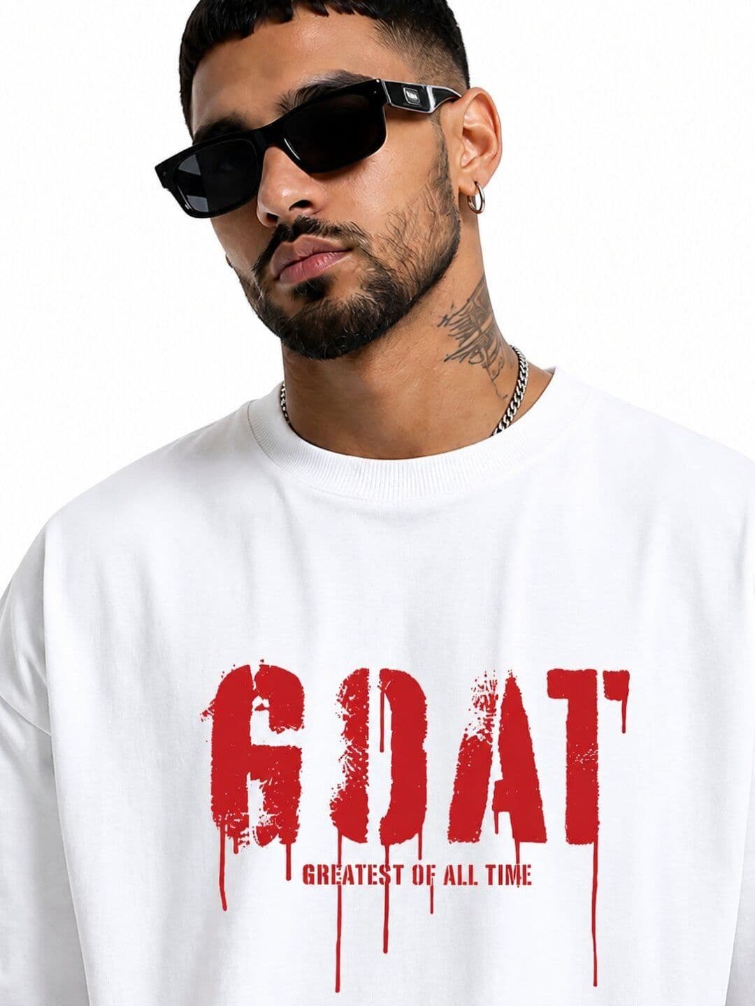 HASTEN GOAT Typography Printed Round Neck Oversized T-shirt thumbnail 4