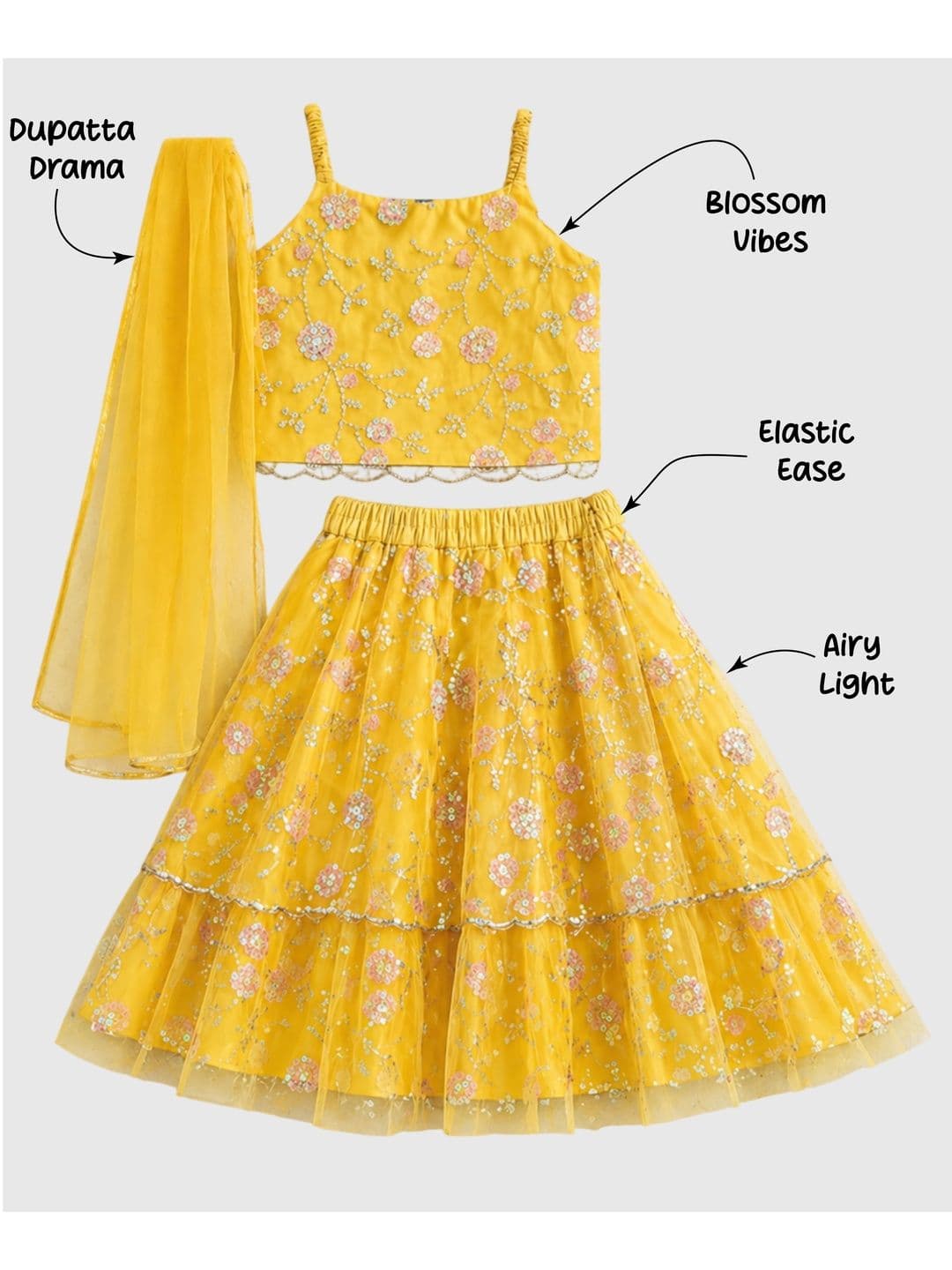 The Magic Wand Girls Embellished Sequinned Ready to Wear Lehenga & Blouse With Dupatta thumbnail 2