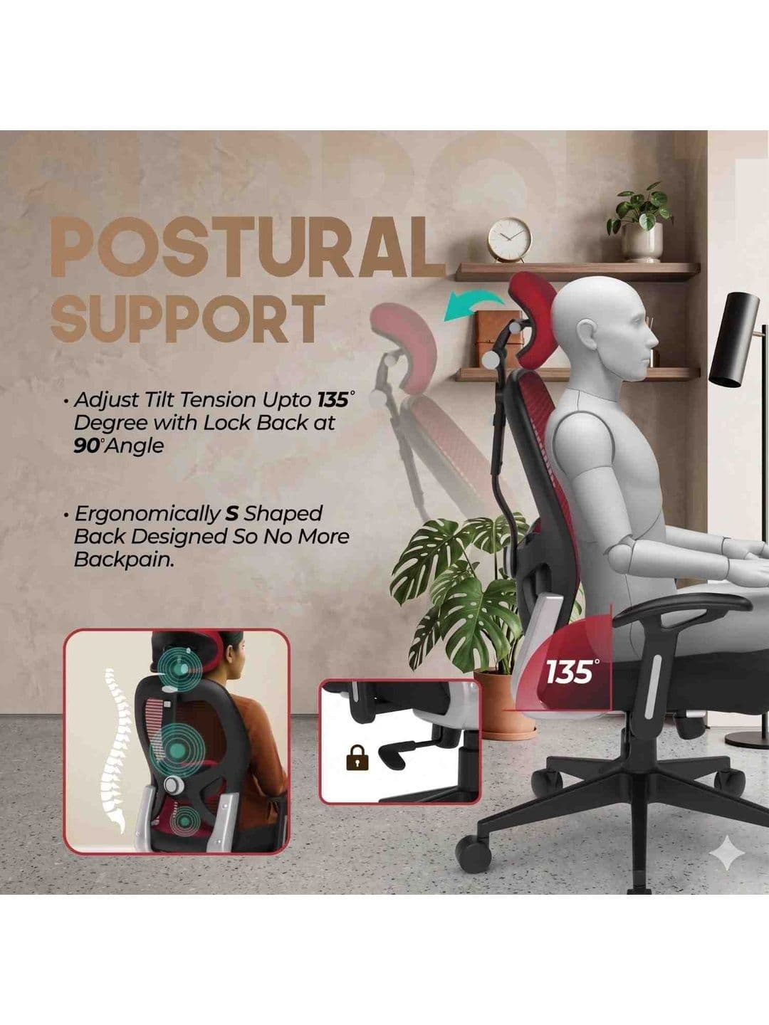COZY CUB Red & Black Adjustable Seat Height Study Arm Chair thumbnail 4