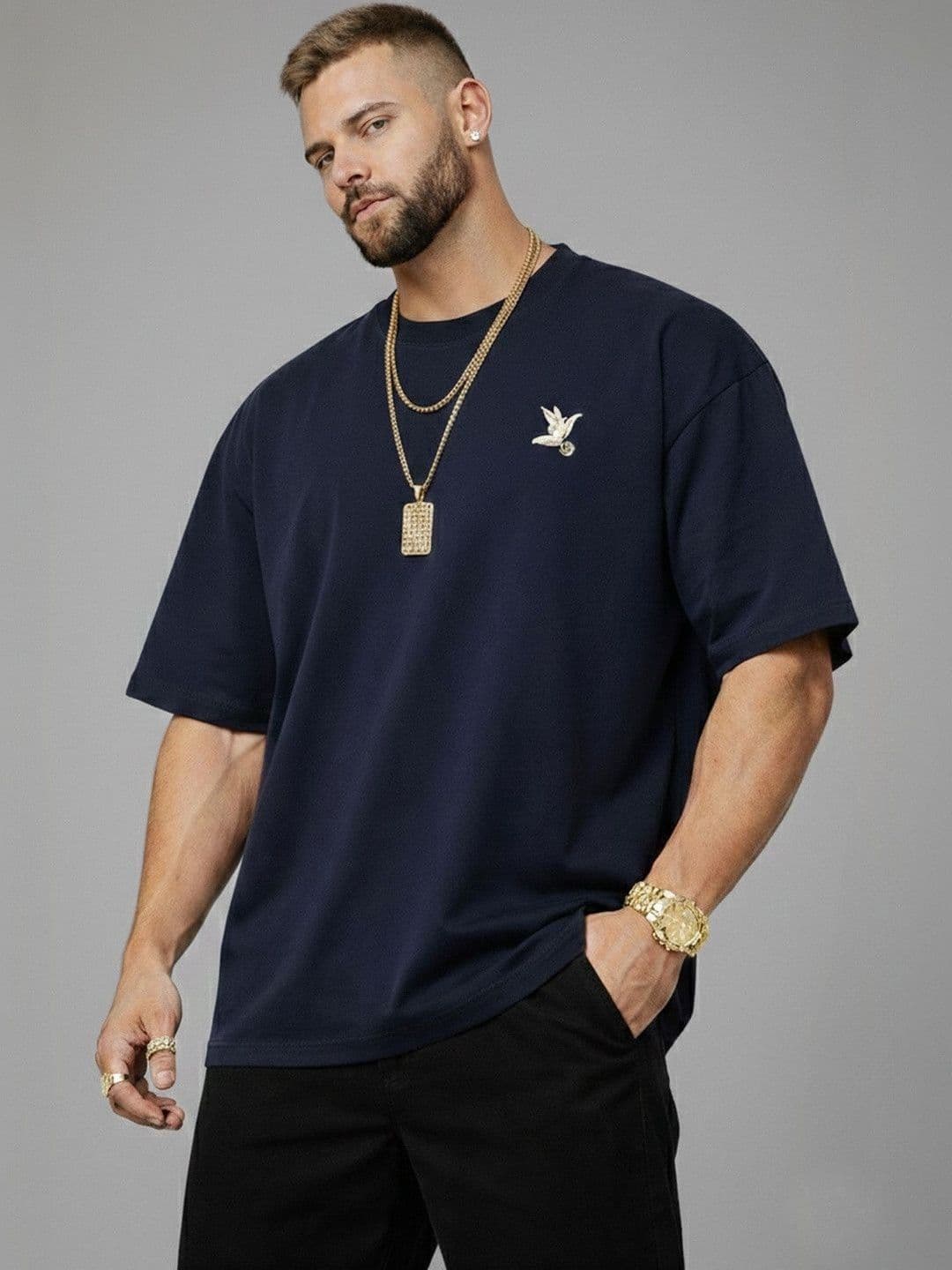 Mast & Harbour Men Printed Drop-Shoulder Sleeves T-shirt thumbnail 2