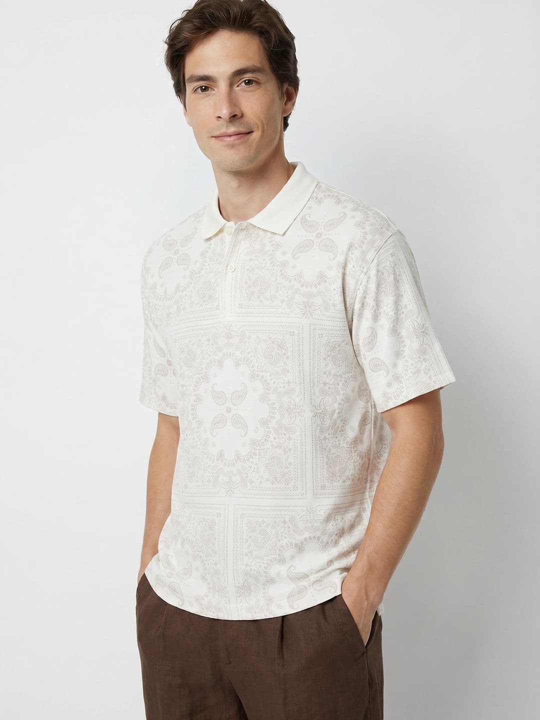 Mast & Harbour Floral Printed Relaxed Fit Polo Collar T-shirt thumbnail 5