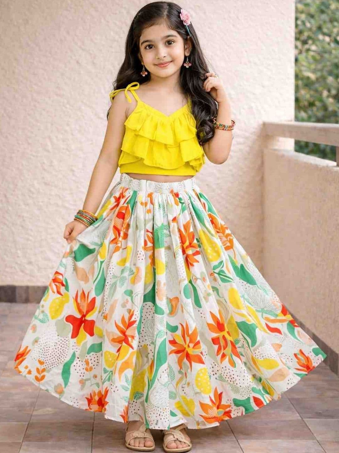 Sangria Girls Printed V-Neck Flared Lehenga Choli - view 1