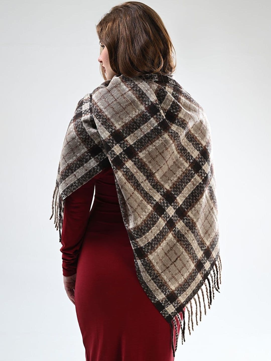 Cazzano Women Checked Woven Design Shawl thumbnail 3