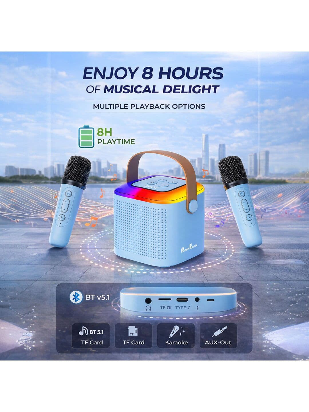 PunnkFunnk Wireless Mics Portable Karaoke Bluetooth Speaker thumbnail 3