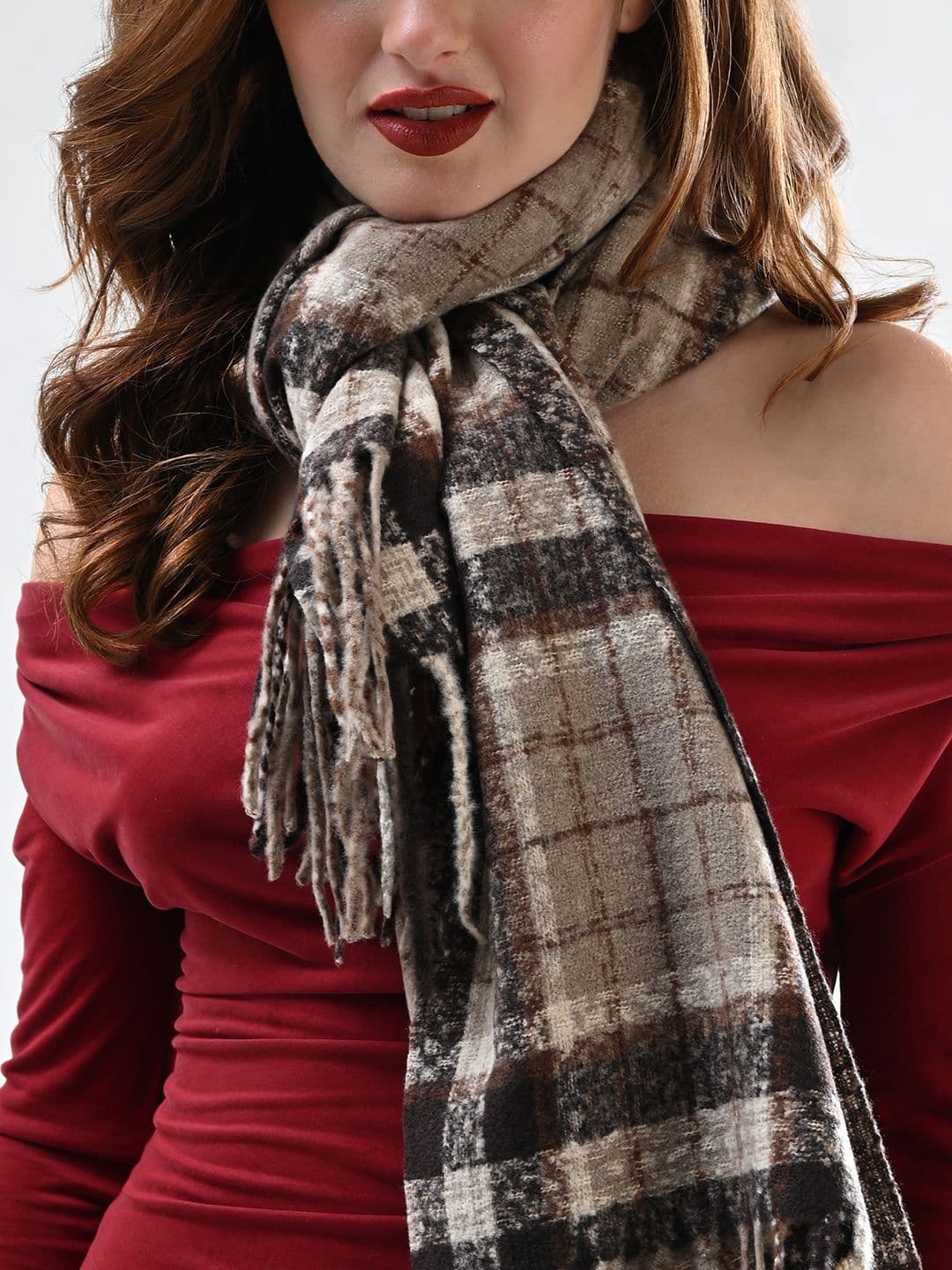 Cazzano Women Checked Woven Design Shawl thumbnail 5