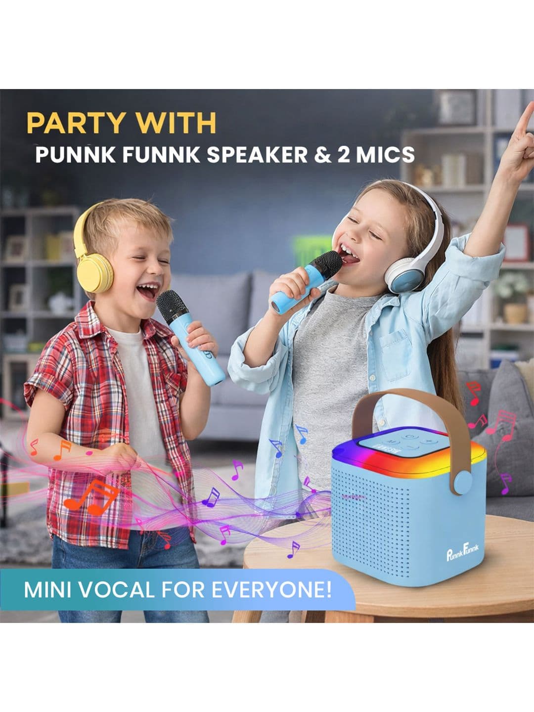 PunnkFunnk Wireless Mics Portable Karaoke Bluetooth Speaker thumbnail 4