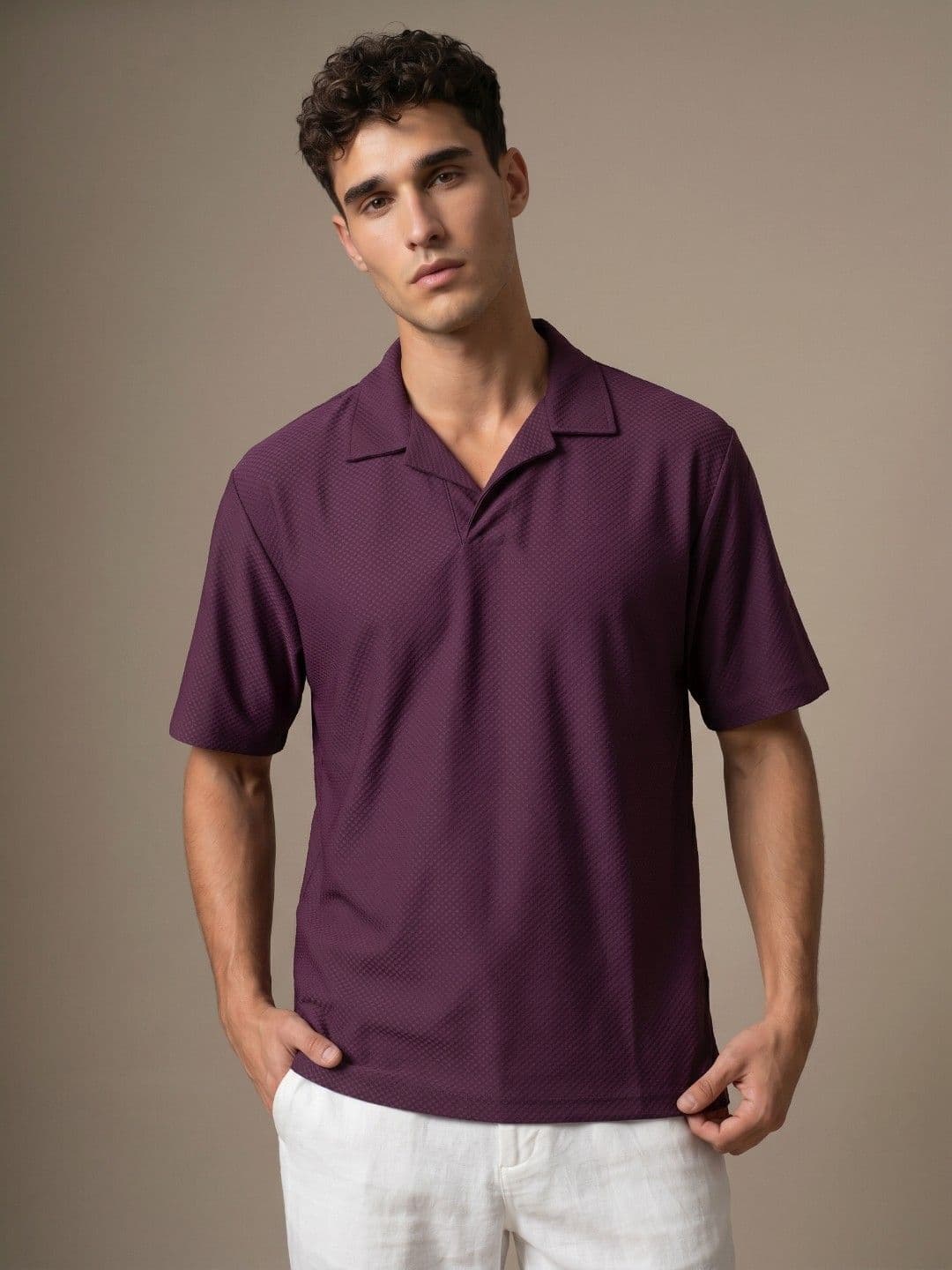 glitchez Self Designed Polo Collar Drop-Shoulder Sleeves T-shirt - view 1