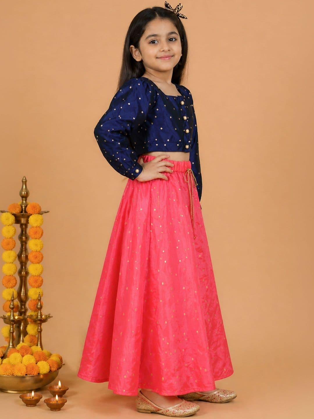 KiddoPanti Girls Embellished Ready to Wear Lehenga & Choli Set thumbnail 3