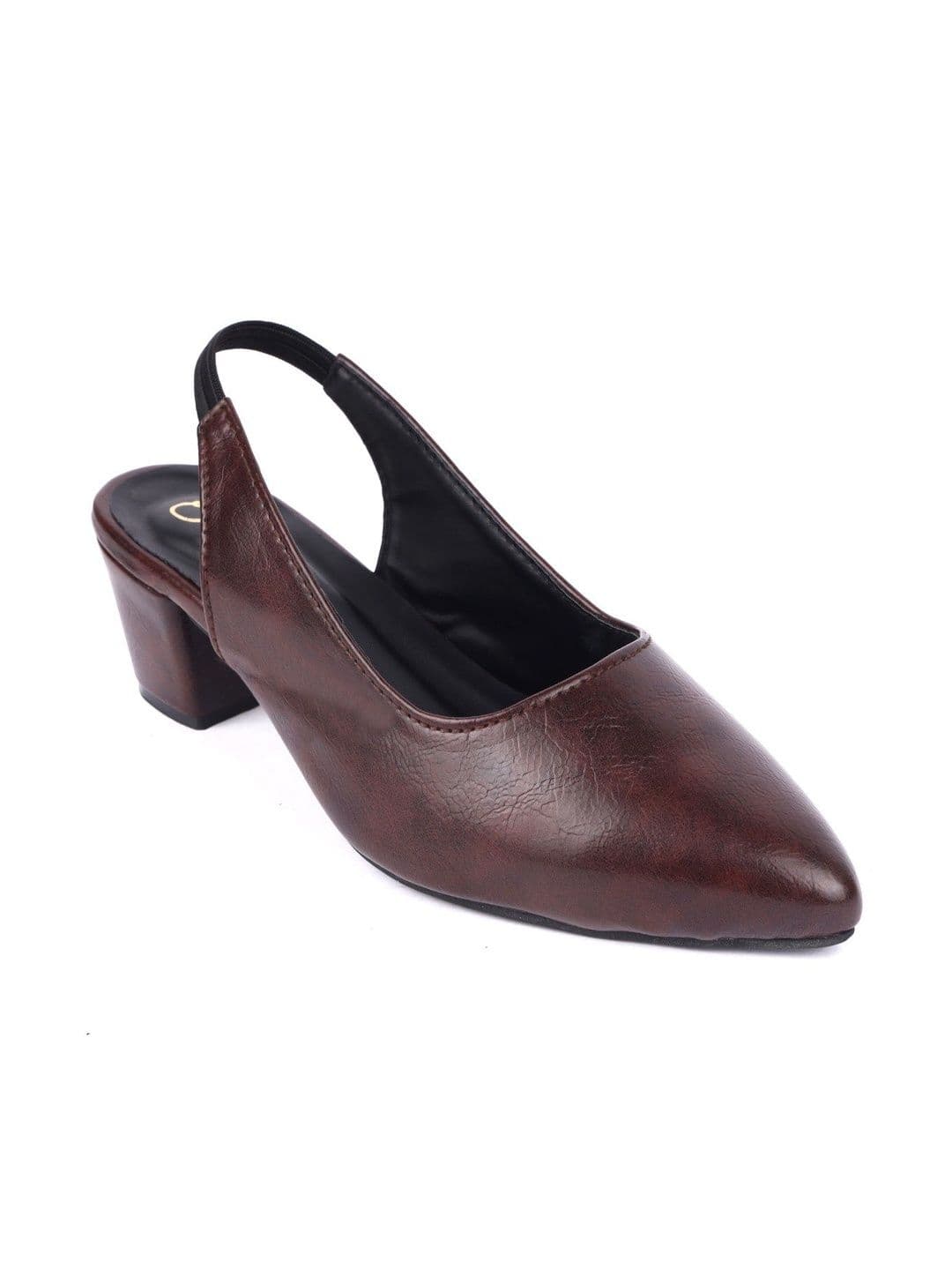 Shoesphere Women Brown Textured Block Pumps thumbnail 2