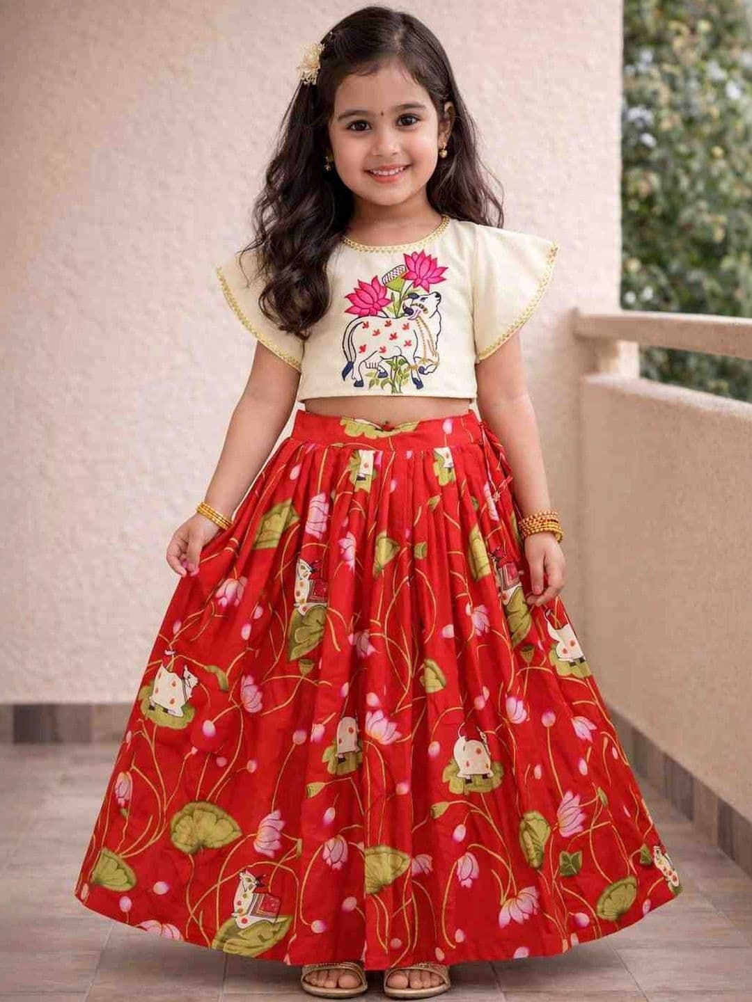 Sangria Girls Embroidered V-Neck Flared Lehenga Choli - view 1