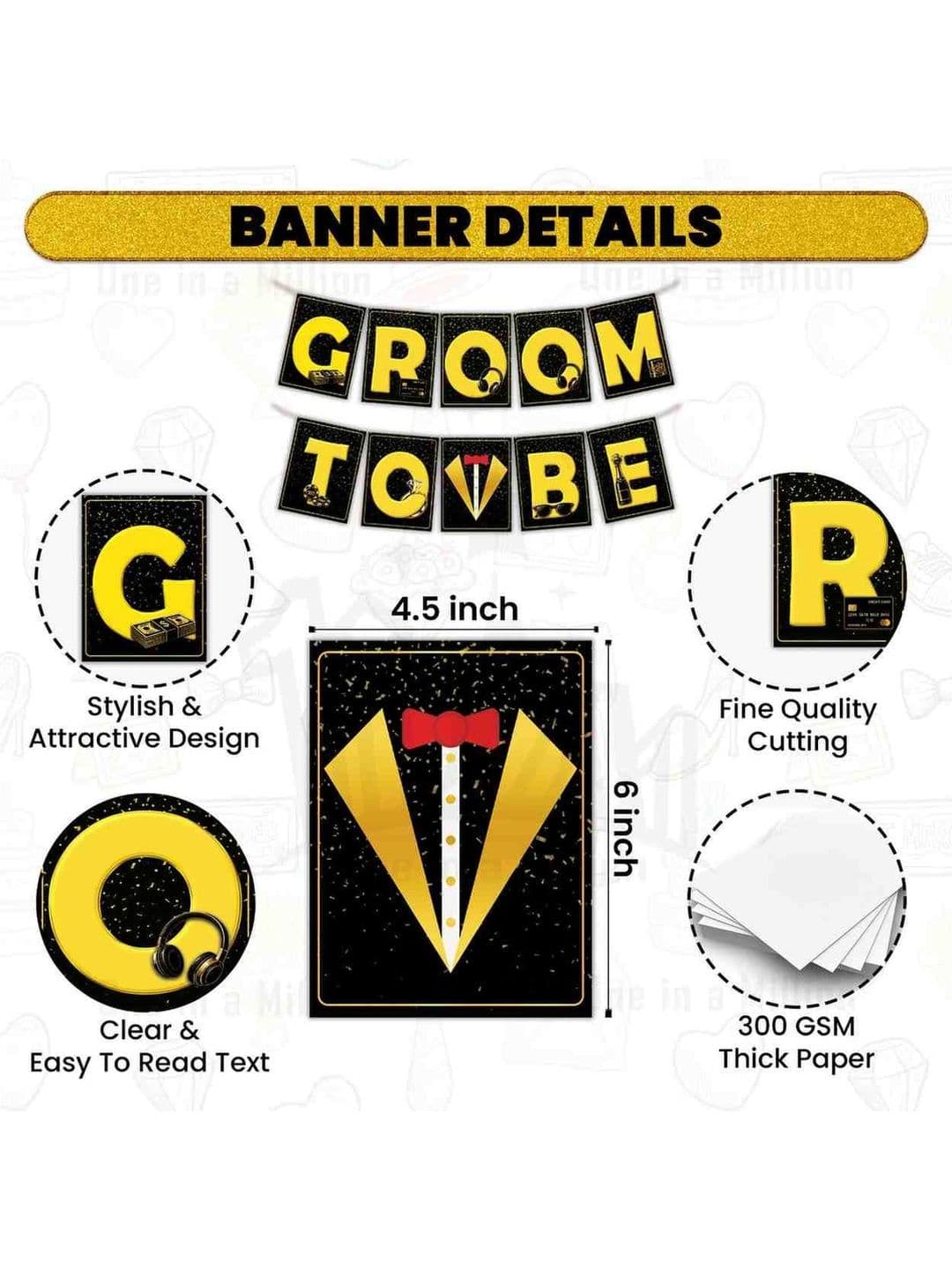 1iAM Set Of 53 Yellow & Black Groom To Be Decoration Item Festive Decor thumbnail 5