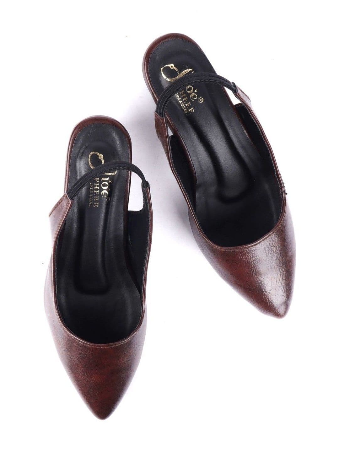 Shoesphere Women Brown Textured Block Pumps thumbnail 4