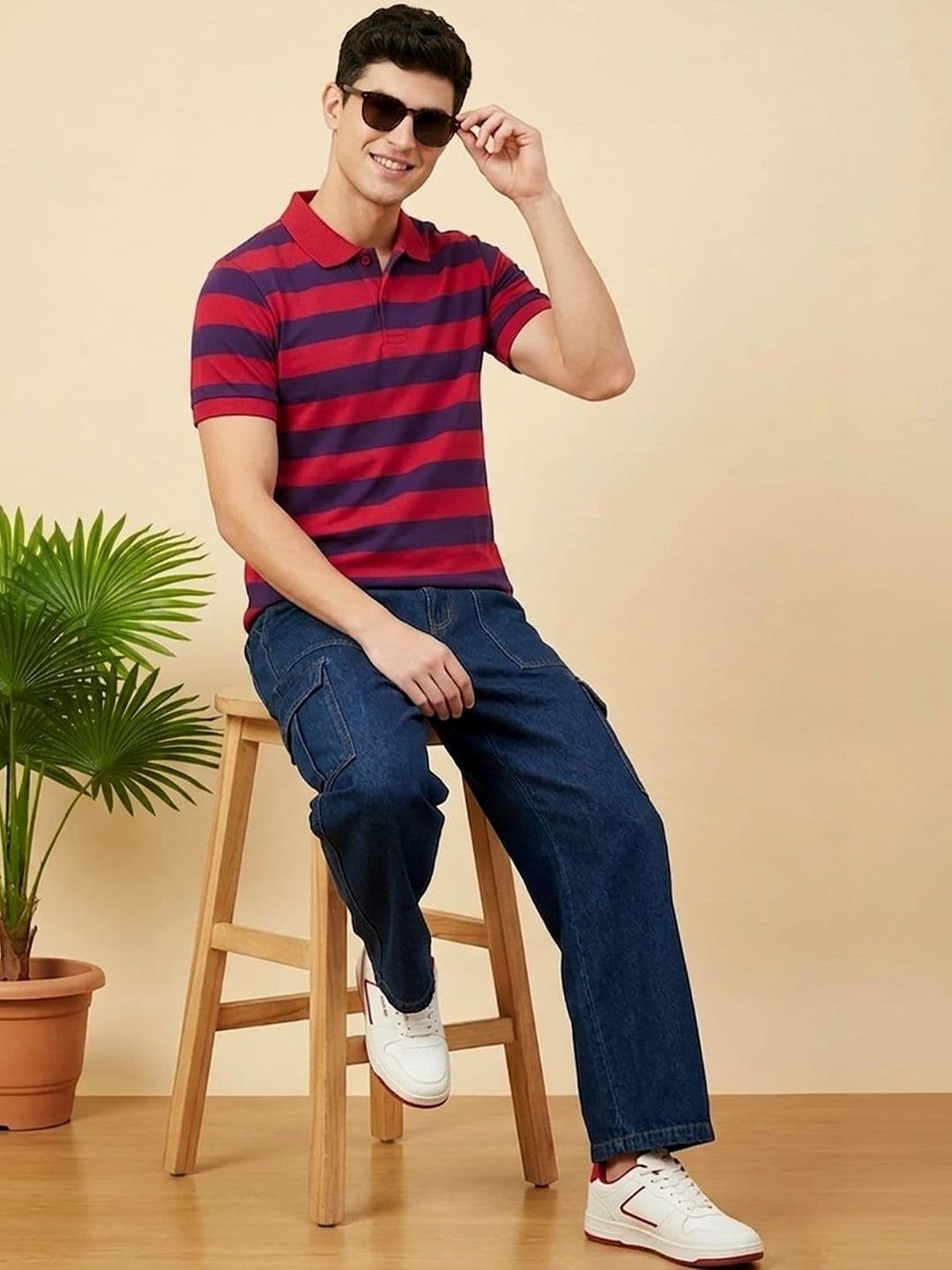 SZN Men Striped Polo Collar T-shirt thumbnail 4