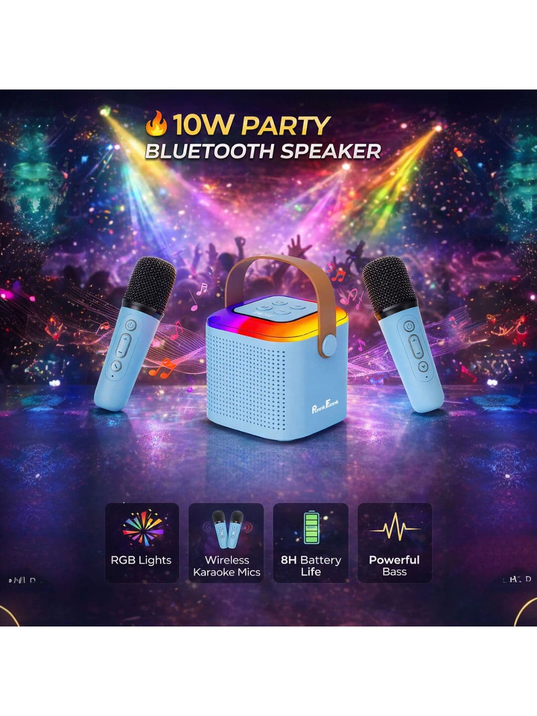 PunnkFunnk Wireless Mics Portable Karaoke Bluetooth Speaker thumbnail 7