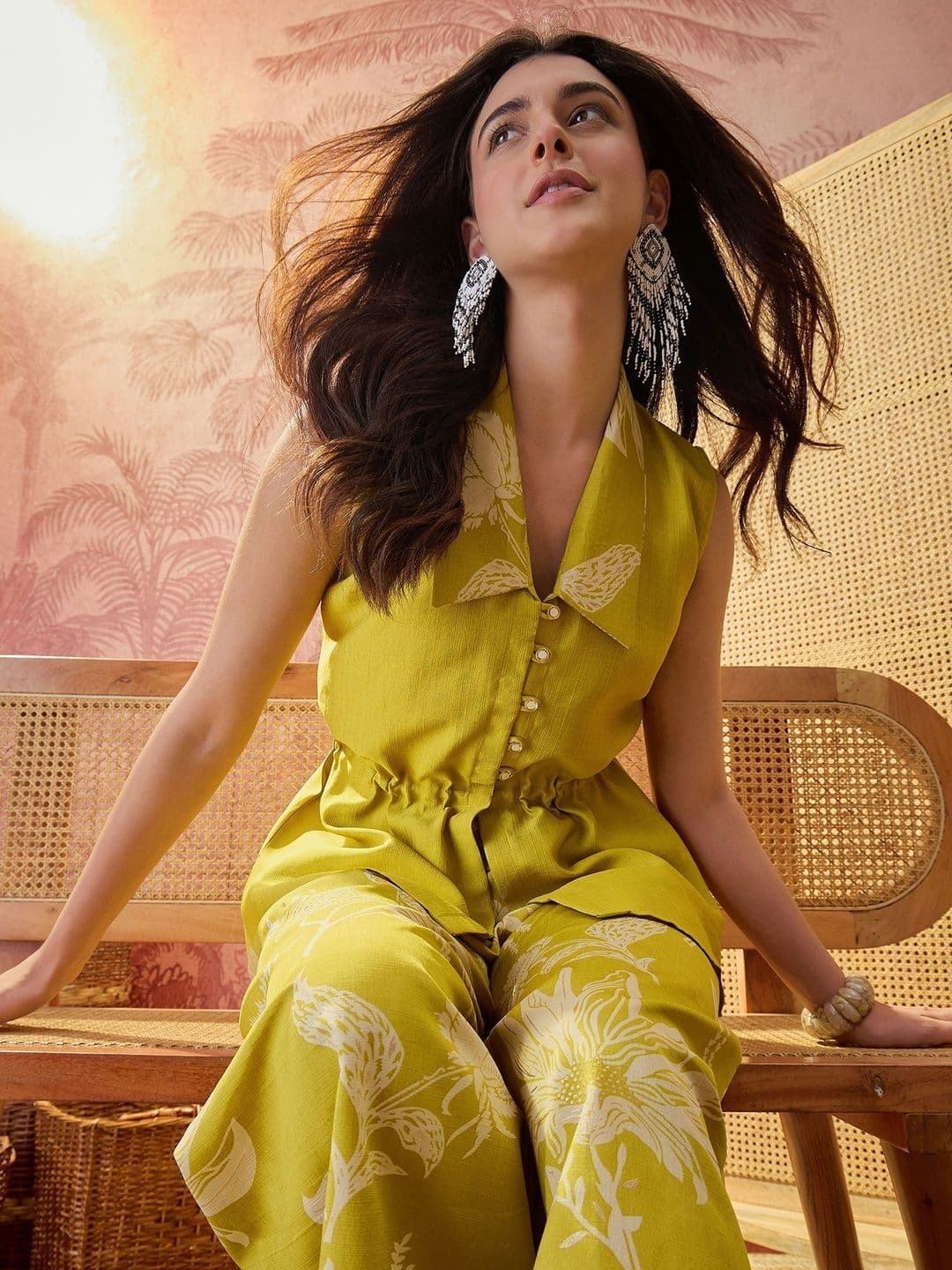 Sangria Floral Silk Printed Top with Palazzos thumbnail 6