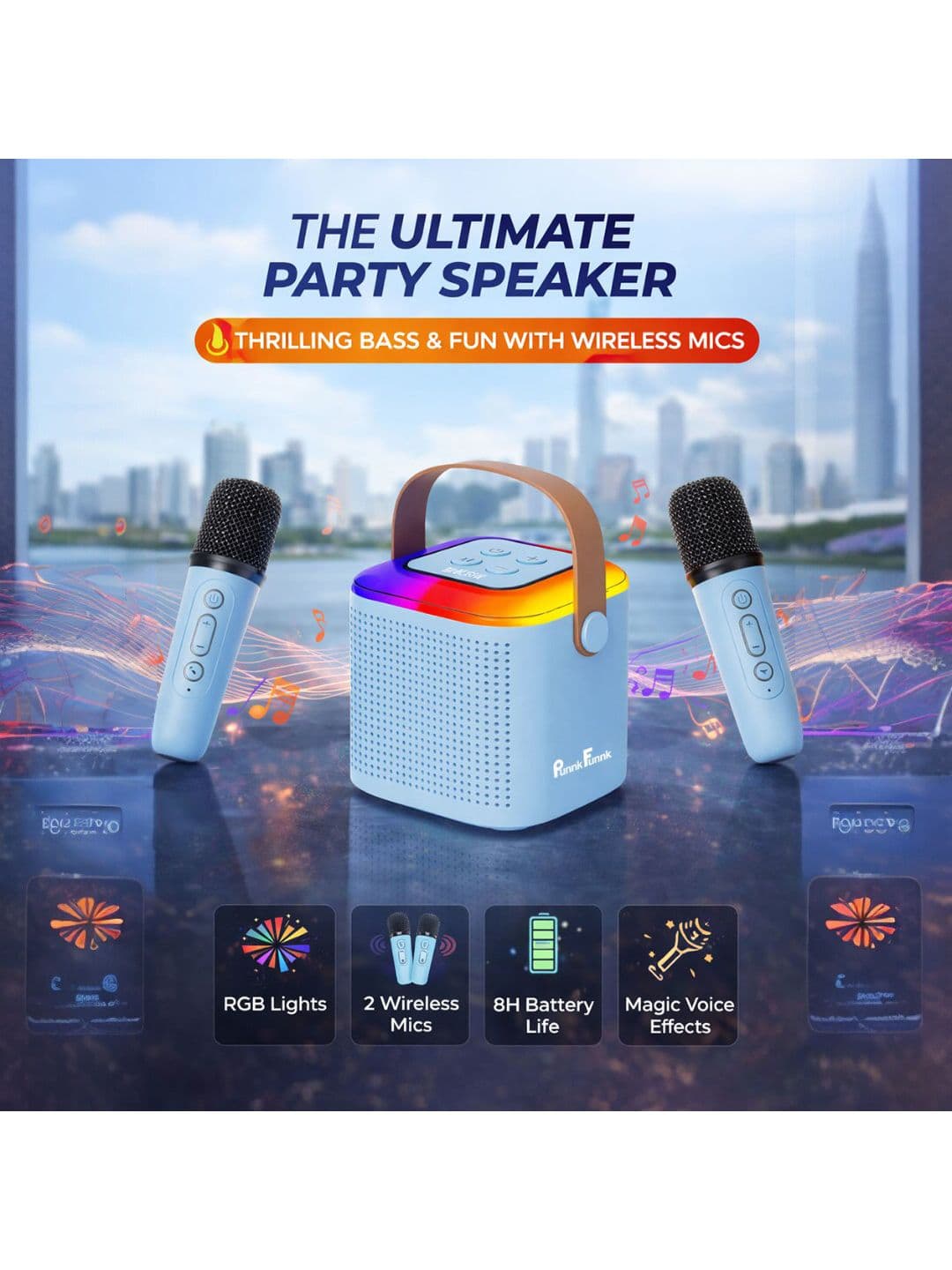 PunnkFunnk Wireless Mics Portable Karaoke Bluetooth Speaker thumbnail 5