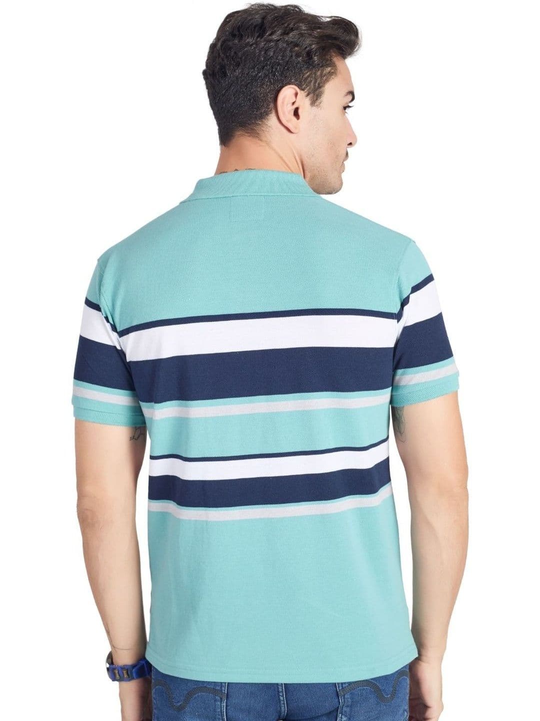 PRORIDERS Men Striped Polo Collar Pockets T-shirt thumbnail 2