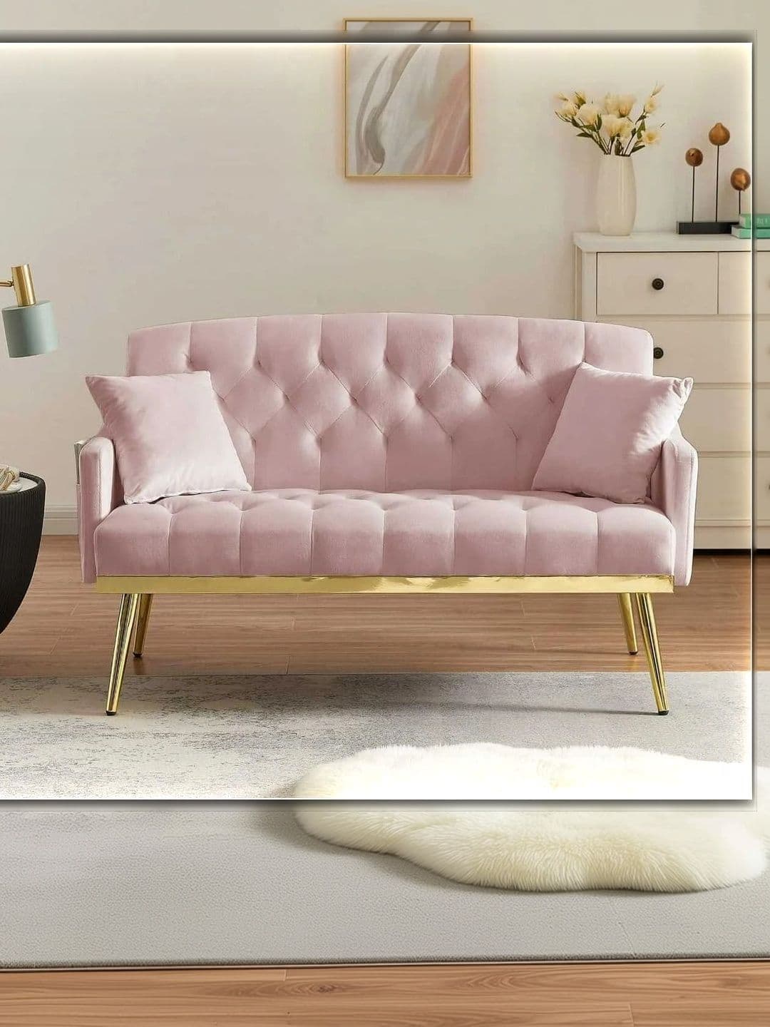 INDIAWOODMART Pink Textured Wooden 2 Seater Sofa - view 1