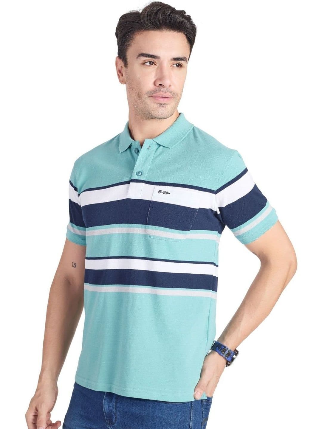 PRORIDERS Men Striped Polo Collar Pockets T-shirt thumbnail 5